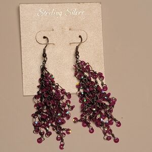 Sterling Dangle Pink Purple Irridescent Earrings New Khols Party Chandelier